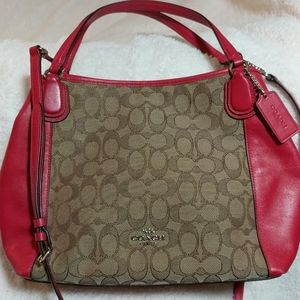 Coach signature C red and tan satchel crossbody